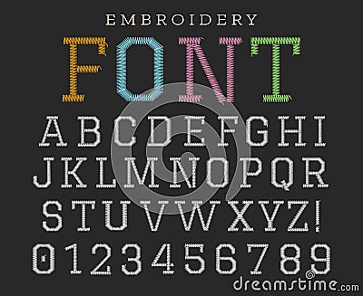 Embroidery font, sew letters Vector Illustration