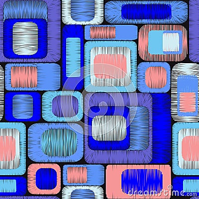 Embroidery geometric ornament colored rectangles Vector Illustration