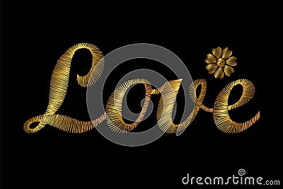 Embroidery gold bright word love Cartoon Illustration