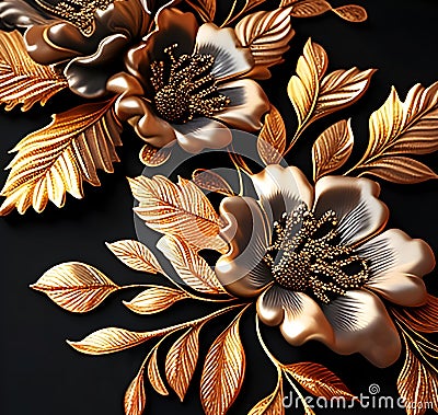 Embroidery gold floral abstract fantasy design background Stock Photo