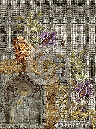 Embroidery gold paisley texture religion Stock Photo