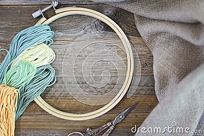 Embroidery Hoop and Floss Stock Photo