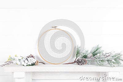 Embroidery Hoop Mockup on Light Background Stock Photo