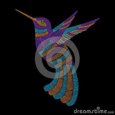 Embroidery hummingbird, exotic tropical bird. Vector fashion Vector Illustration