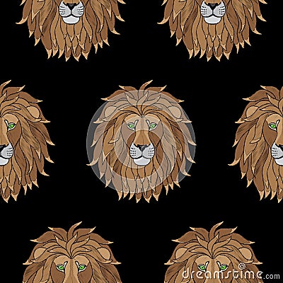 Embroidery Lion Seamless Pattern Vector Illustration