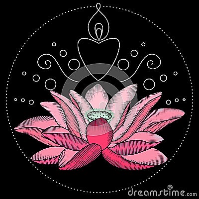 Embroidery lotus fabric design Vector Illustration