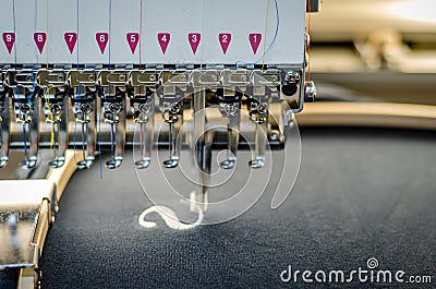 Embroidery machine close up Stock Photo