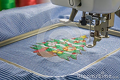 Embroidery machine in close up shot Stock Photo