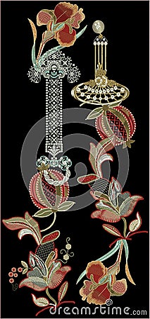 Embroidery Motitf Textile Print Design For Mughal Art. Illustrat, illustration. Stock Photo