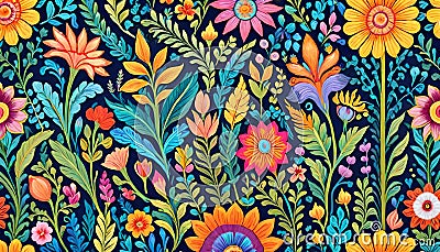 Embroidery nature pattern floral group home decor background Cartoon Illustration