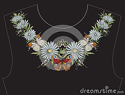 Embroidery for neckline, collar for T-shirt, blouse, shirt. Vector Illustration