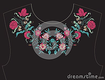 Embroidery for neckline, collar for T-shirt, blouse, shirt. Vector Illustration