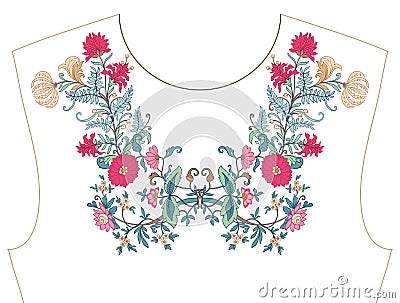 Embroidery for neckline, collar for T-shirt, blouse, shirt. Vector Illustration