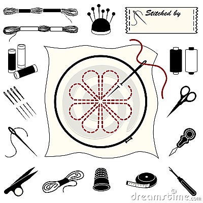 Embroidery and Needlework Icons Vector Illustration