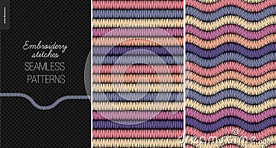 Embroidery satin stitch seamless patterns Vector Illustration