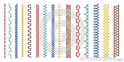 Embroidery stitch pattern set Vector Illustration