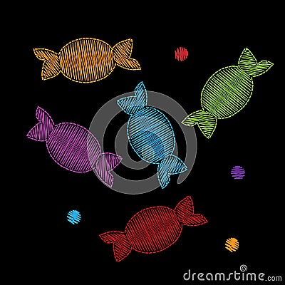 Embroidery stitches imitation colorful candy Vector Illustration
