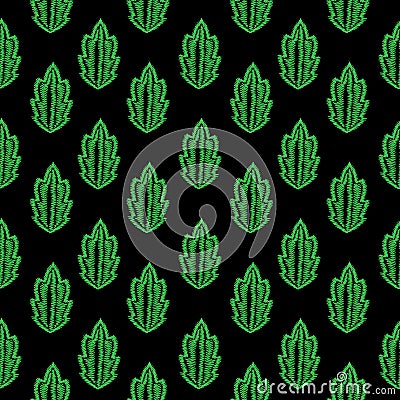 Embroidery stitches imitation seamless pattern with little green Vector Illustration