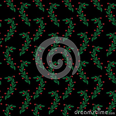 Embroidery stitches imitation seamless pattern with little green Vector Illustration