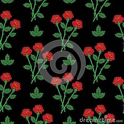 Embroidery stitches imitation seamless pattern with little red r Vector Illustration