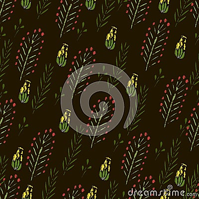 Embroidery Stitches With Roses, Meadow Flowers Vector Illustration