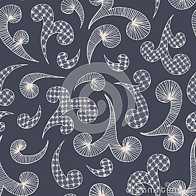 Embroidery Swirls Lace Needlework Vector Seamless Pattern. Hand Drawn Traditional Needlepoint Print Background Vector Illustration