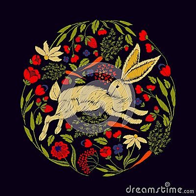 Embroidery on textiles Vector Illustration