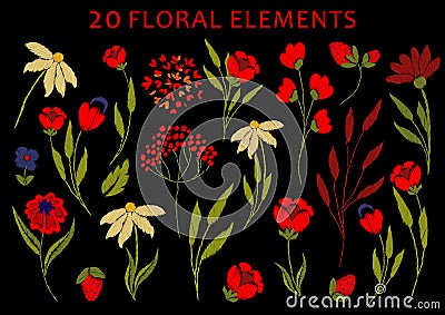 Embroidery on textiles Vector Illustration