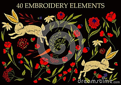 Embroidery on textiles Vector Illustration