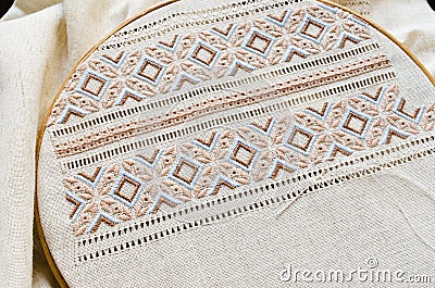 Embroidery texture flat stitch. Hemstitch. Stock Photo
