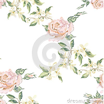 Embroidery vintage floral seamless pattern with red roses. Vector Illustration