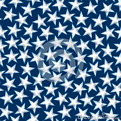 Embroidery white stars in a seamless pattern Vector Illustration