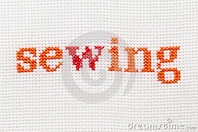 Embroidery word Caption sewing. Stock Photo