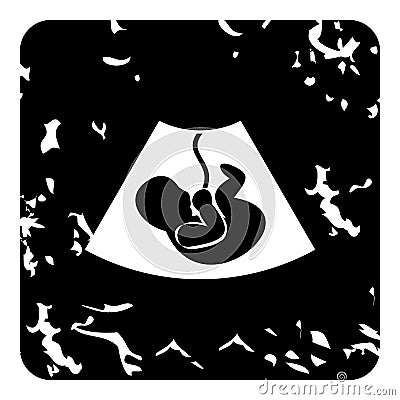 Embryo in stomach icon, grunge style Cartoon Illustration