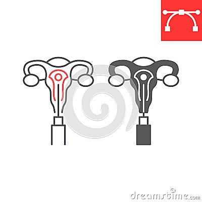 Embryo transfer line and glyph icon Vector Illustration