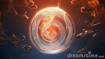 Embryonic form cradled in a glowing, swirling enclosure. Concept of beginning of life, growth, potential, genesis Stock Photo