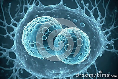 Embryonic stem cells division. Human cells under microscope. In vitro concept. Stock Photo