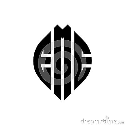 EME circle letter logo design with circle and ellipse shape. EME ellipse letters with typographic style. The three initials form a Vector Illustration