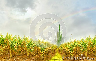 Emerald city from cornfield Stock Photo