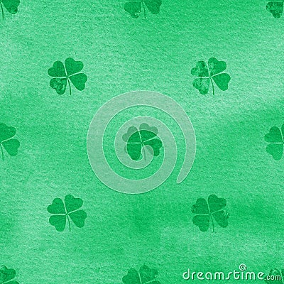 Green watercolor clover seamless pattern. Stock Photo
