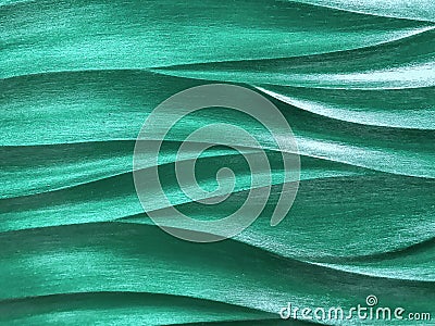 Emerald 3D interior decorative wall panel with wavy pattern. Texture of pearl green background. Abstract backdrop Stock Photo