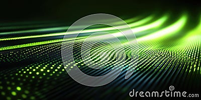 Emerald Data Streams: Abstract Green Lines Flow and Intertwine Over a Dark Background, Dotted with Sparkling Light Stock Photo