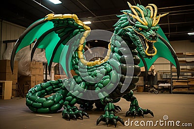 Emerald Green Dragon-shaped Balloon Sculpture. Symbol of the year 2024. Chinese New Year Stock Photo