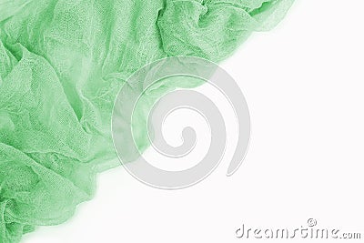 Emerald green gauze fabric isolated on white background. Top view. Stock Photo