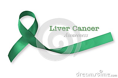 Emerald Green Jade ribbon awareness color on helping hand for Liver Cancer and Hepatitis B - HVB month isolated Stock Photo