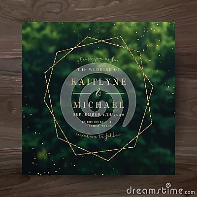 Emerald greenery forest foliage vector background. Green garden trees wedding invitation Vector Illustration