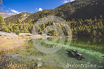 Emerald Lake Mricho Tal near Pisang. Himalaya mountains. Nepal, Annapurna circuit trek Stock Photo