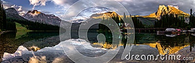 Emerald Lake lodge Yoho Panorama Reflection sunset Editorial Stock Photo