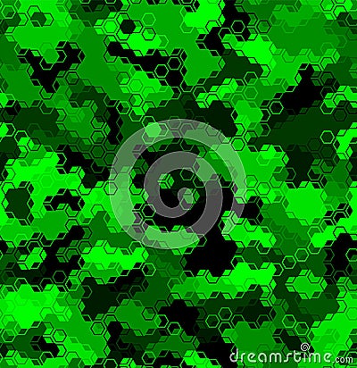 Emerald pattern of triangles, hexagons, squares. Lime, green, black colors Vector Illustration