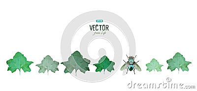 Emerald polygonal fly sitting on a green leaves Cartoon Illustration